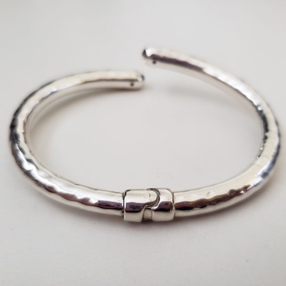 925 Sterling Silver Hammered Bypass Cuff Bracelet - Picture 8 of 10